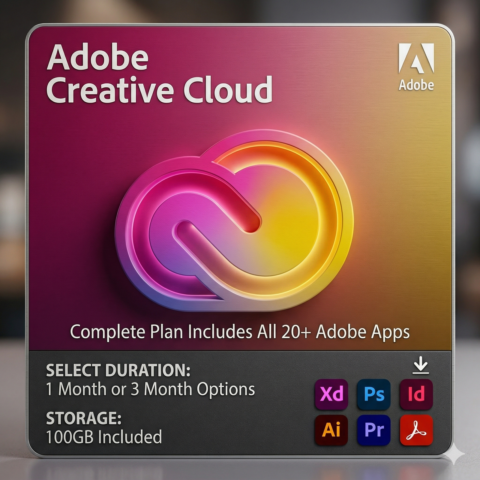Adobe Creative Cloud All Apps (PC & Mac) | 1,or 3 Month Subscriptions